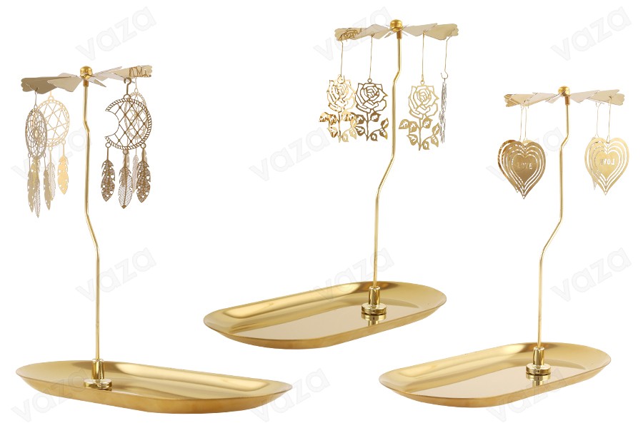 Decorative carousel in various designs with gold metal base for tealights or candles Decorative carousel in various designs with gold metal base for tealights or candles-image_product