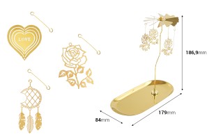 Carrousel décoratif aux designs variés avec base en métal doré pour bougies chauffe-plat ou bougies-εικόνα_διαστάσεις
