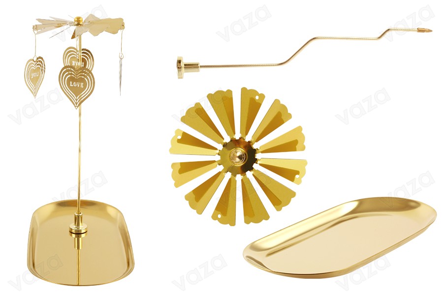 Decorative carousel in various designs with gold metal base for tealights or candles Decorative carousel in various designs with gold metal base for tealights or candles-image_group