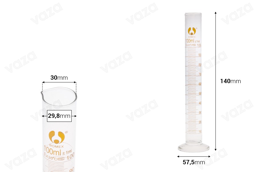 Cilindro graduato in vetro da 100 ml-dimensioni_immagine