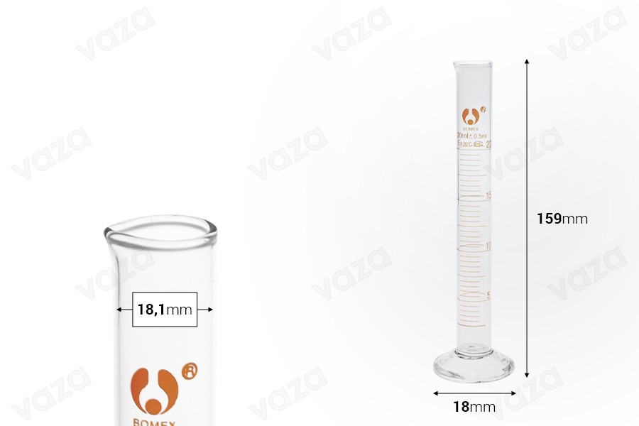 Tubo volumetrico in vetro da 20 ml Tubo volumetrico in vetro da 20 ml-dimensioni_immagine