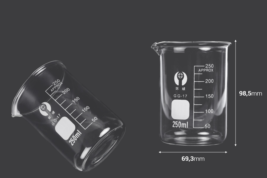 Glaszylinderbecher 250 ml Glaszylinderbecher 250 ml-bildabmessungen