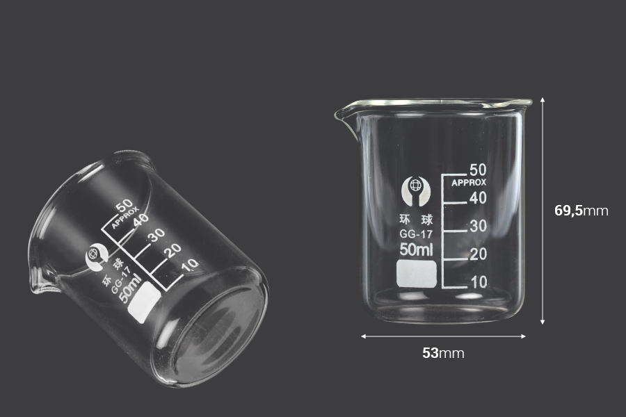 Glaszylinderbecher 50 ml Glaszylinderbecher 50 ml-bildabmessungen