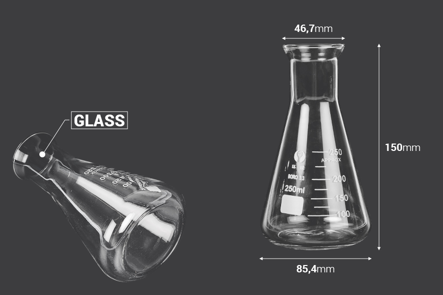 Erlenmeyerkolben aus Glas, 250 ml, mit Volumenmarkierungen-bildabmessungen