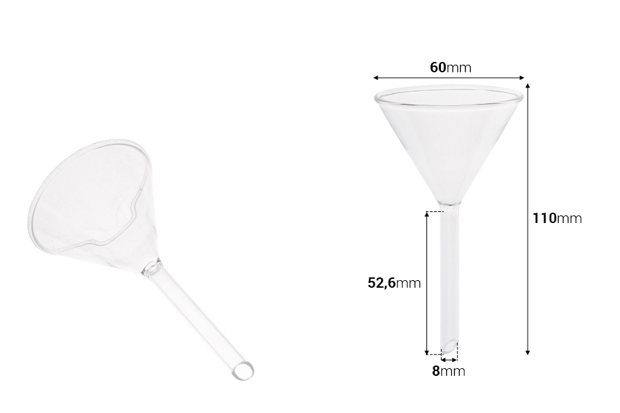 Glastrichter mit einem Durchmesser von 60 mm (8 mm Spitze) Glastrichter mit einem Durchmesser von 60 mm (8 mm Spitze)-bildabmessungen