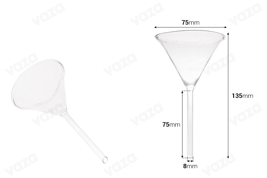 Γυάλινο χωνί με διάμετρο 75 mm (απόληξη 8 mm) Γυάλινο χωνί με διάμετρο 75 mm (απόληξη 8 mm)-εικόνα_διαστάσεις