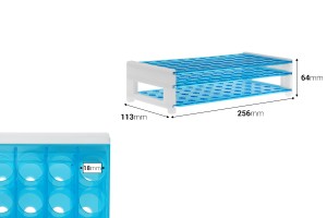 Support en plastique 256x113x64 mm avec 40 positions pour flacons (diamètre du trou 18 mm)-εικόνα_διαστάσεις