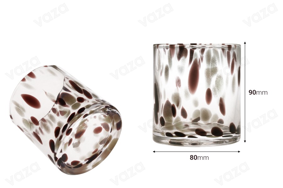 Pot en verre au design éclaboussé pour bougies (80x90 mm) Pot en verre au design éclaboussé pour bougies (80x90 mm)-photo_dimensions