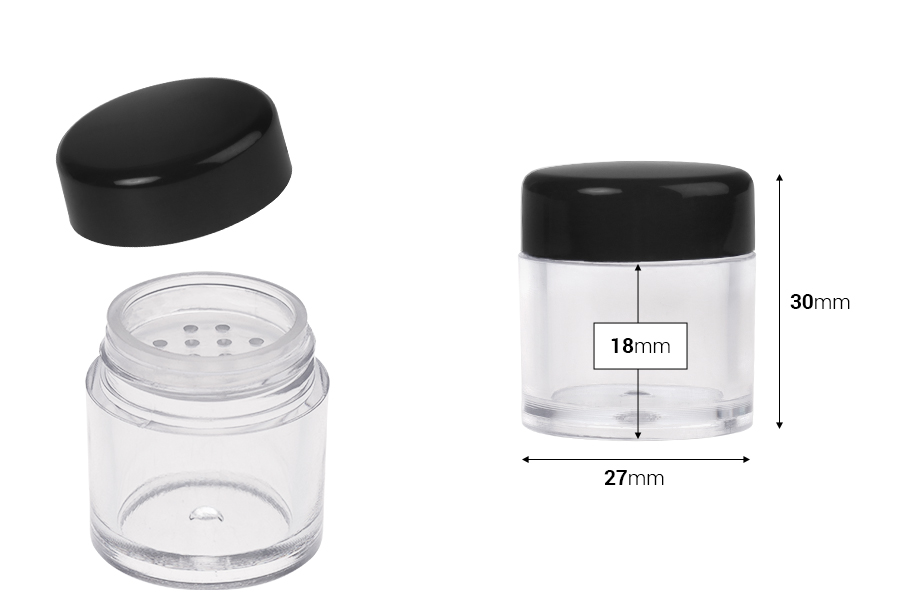 Βαζάκι ακρυλικό 5 ml με τάπα με τρύπες για καλλυντικά σε σκόνη- 12 τμχ Βαζάκι ακρυλικό 5 ml με τάπα με τρύπες για καλλυντικά σε σκόνη- 12 τμχ