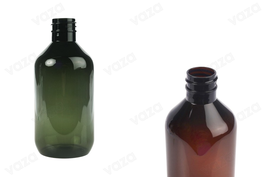 PET-Flasche 300 ml zylindrisch in Bernstein- oder Olivfarbe (28/410) PET-Flasche 300 ml zylindrisch in Bernstein- oder Olivfarbe (28/410)-produktbild