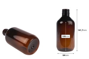 PET-Flasche 300 ml zylindrisch in Bernstein- oder Olivfarbe (28/410)-εικόνα_διαστάσεις