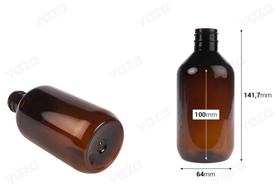 PET-Flasche 300 ml zylindrisch in Bernstein- oder Olivfarbe (28/410) PET-Flasche 300 ml zylindrisch in Bernstein- oder Olivfarbe (28/410)-bildabmessungen