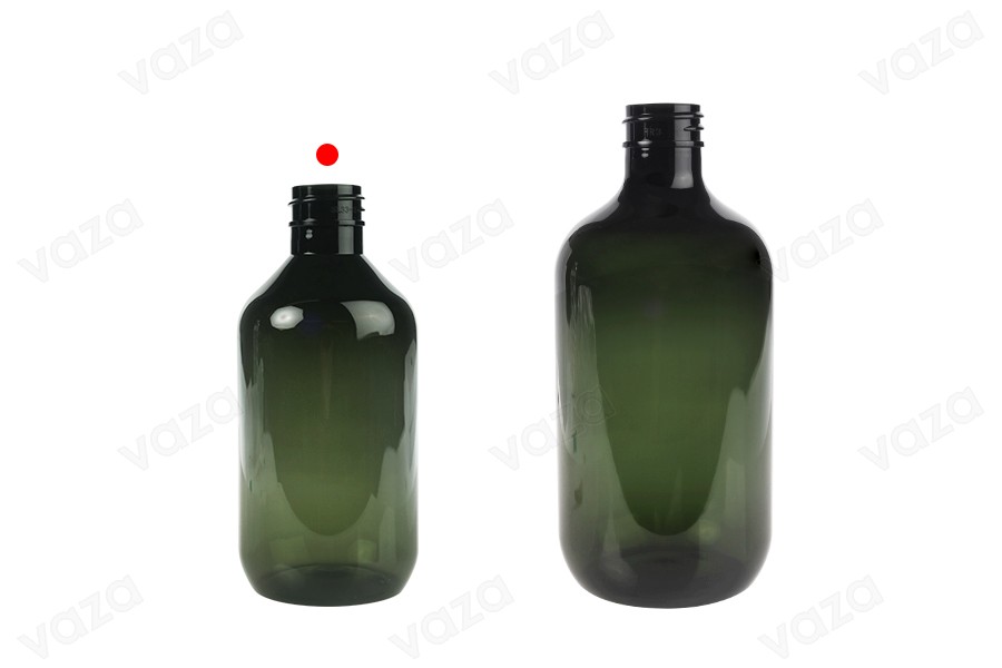 PET-Flasche 300 ml zylindrisch in Bernstein- oder Olivfarbe (28/410) PET-Flasche 300 ml zylindrisch in Bernstein- oder Olivfarbe (28/410)-bildgruppe
