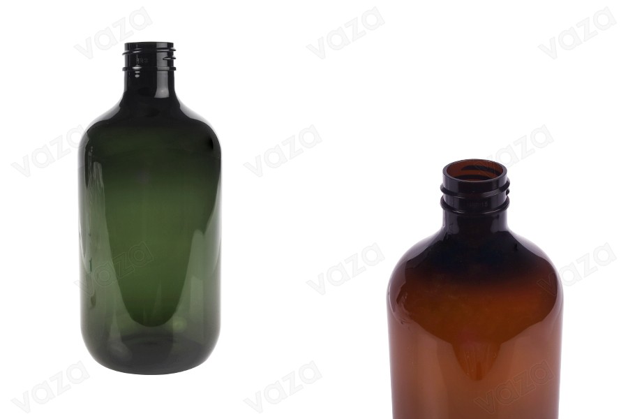 Bottiglia in PET da 500 ml cilindrica di colore ambra o oliva (28/410) Bottiglia in PET da 500 ml cilindrica di colore ambra o oliva (28/410)-immagine_prodotto