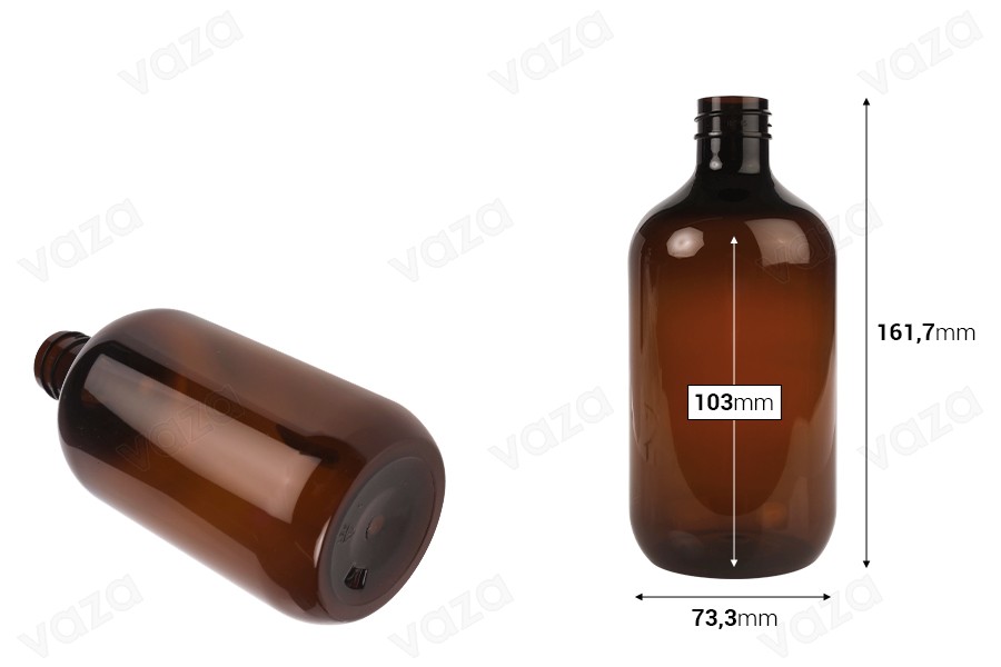 Bottiglia in PET da 500 ml cilindrica di colore ambra o oliva (28/410) Bottiglia in PET da 500 ml cilindrica di colore ambra o oliva (28/410)-dimensioni_immagine