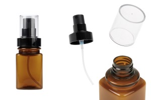 Kunststoffflasche für Karamell, 100 ml, quadratisch, mit schwarzem Sprühkopf und transparentem Verschluss-εικόνα_προϊοντική