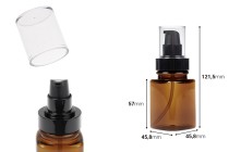 Bouteille en plastique ambré de 100 ml avec pompe à crème noire et bouchon transparent Bouteille en plastique ambré de 100 ml avec pompe à crème noire et bouchon transparent-photo_dimensions