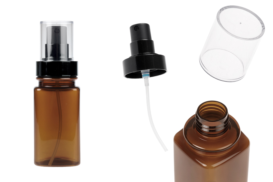 Plastic amber bottle 120 ml with black spray and transparent cap Plastic amber bottle 120 ml with black spray and transparent cap-image_product