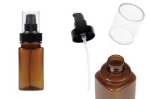 Bouteille en plastique ambré de 120 ml avec pompe à crème noire et bouchon transparent Bouteille en plastique ambré de 120 ml avec pompe à crème noire et bouchon transparent-photo_produit