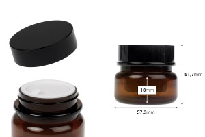Vasetto cilindrico in plastica ambrata da 30 ml con guarnizione e coperchio in plastica.-εικόνα_διαστάσεις