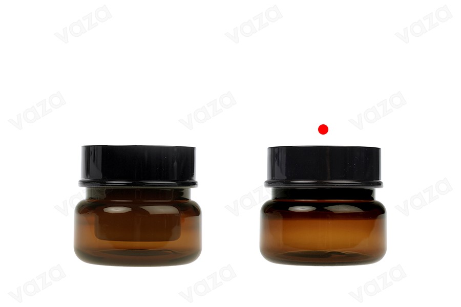 Πλαστικό καραμελέ βάζο 50 ml κυλινδρικό με πλαστικό παρέμβυσμα και καπάκι-εικόνα_σύνθεση