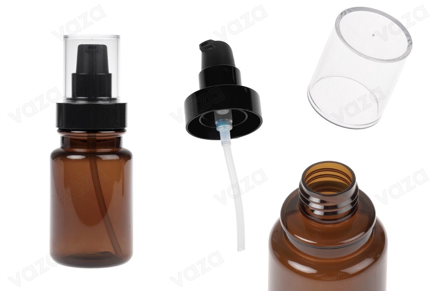 Πλαστικό καραμελέ μπουκάλι 100 ml κυλινδρικό με μαύρη αντλία κρέμας και διάφανο καπάκι Πλαστικό καραμελέ μπουκάλι 100 ml κυλινδρικό με μαύρη αντλία κρέμας και διάφανο καπάκι-εικόνα_προϊοντική
