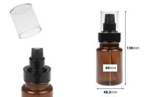 Πλαστικό καραμελέ μπουκάλι 100 ml κυλινδρικό με μαύρη αντλία κρέμας και διάφανο καπάκι-εικόνα_διαστάσεις