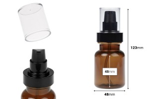 Flacon cylindrique en plastique ambré de 80 ml, avec pompe à crème noire et bouchon transparent-εικόνα_διαστάσεις