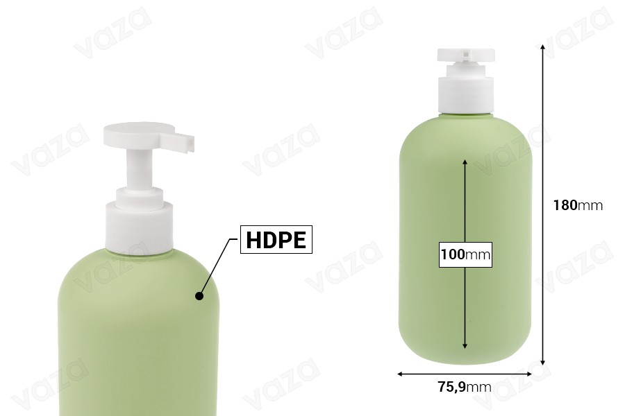 Shishe plastike (HDPE) 500 ml me pompë për shampo - shampo trupi dhe locion-imazh_dimensione