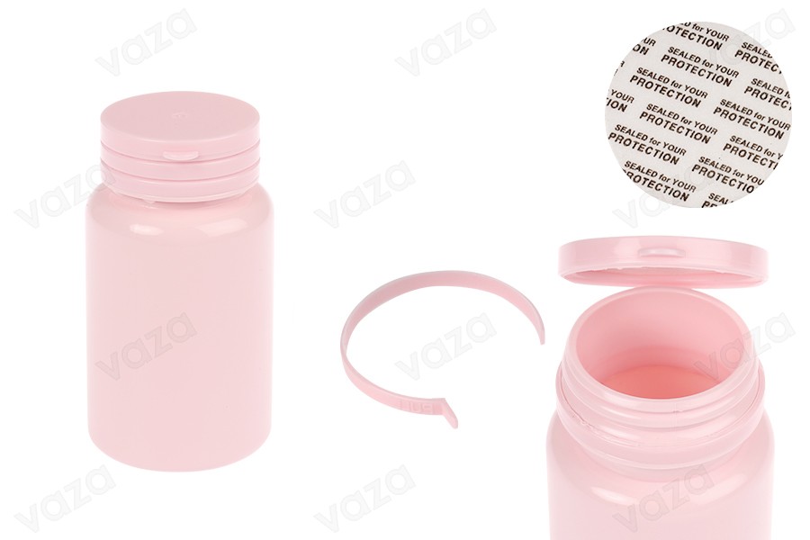Πλαστικό PET ροζ βαζάκι 120 ml με κουμπωτό καπάκι ασφαλείας και παρέμβυσμα για χάπια και κάψουλες Πλαστικό PET ροζ βαζάκι 120 ml με κουμπωτό καπάκι ασφαλείας και παρέμβυσμα για χάπια και κάψουλες-εικόνα_προϊοντική
