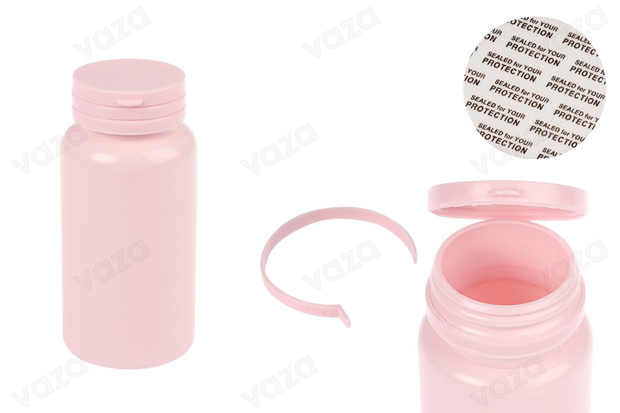 Πλαστικό PET ροζ βαζάκι 150 ml με κουμπωτό καπάκι ασφαλείας και παρέμβυσμα για χάπια και κάψουλες Πλαστικό PET ροζ βαζάκι 150 ml με κουμπωτό καπάκι ασφαλείας και παρέμβυσμα για χάπια και κάψουλες-εικόνα_προϊοντική