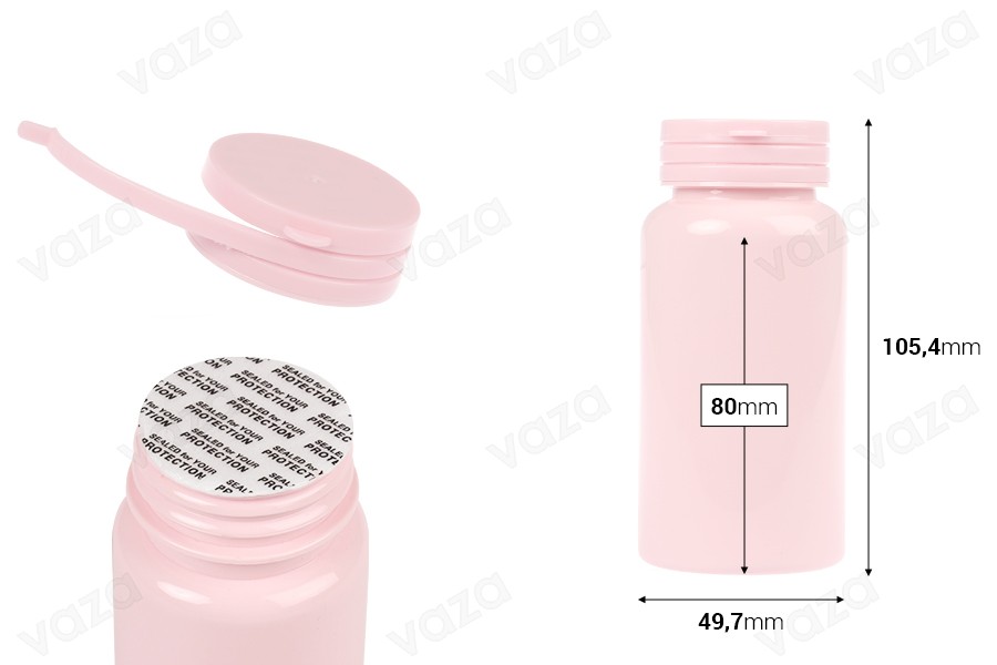 Πλαστικό PET ροζ βαζάκι 150 ml με κουμπωτό καπάκι ασφαλείας και παρέμβυσμα για χάπια και κάψουλες Πλαστικό PET ροζ βαζάκι 150 ml με κουμπωτό καπάκι ασφαλείας και παρέμβυσμα για χάπια και κάψουλες-εικόνα_διαστάσεις