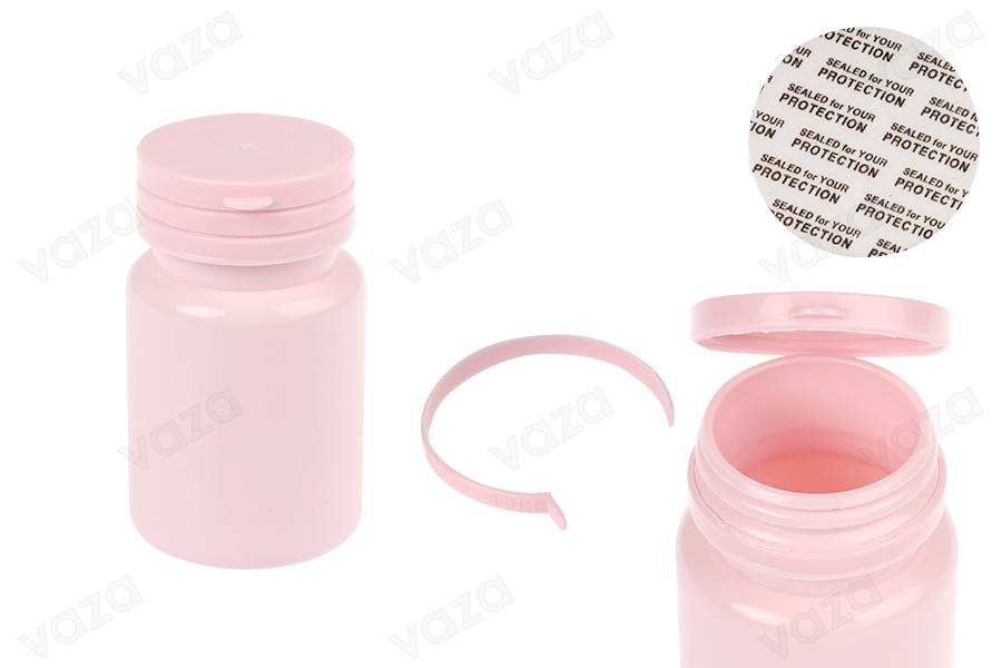 Πλαστικό PET ροζ βαζάκι 80 ml με κουμπωτό καπάκι ασφαλείας και παρέμβυσμα για χάπια και κάψουλες Πλαστικό PET ροζ βαζάκι 80 ml με κουμπωτό καπάκι ασφαλείας και παρέμβυσμα για χάπια και κάψουλες-εικόνα_προϊοντική