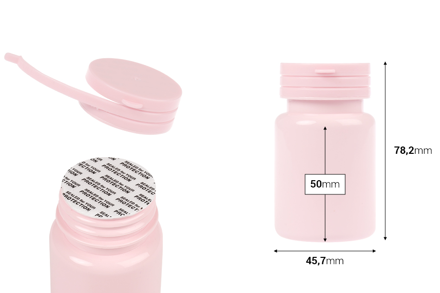 Πλαστικό PET ροζ βαζάκι 80 ml με κουμπωτό καπάκι ασφαλείας και παρέμβυσμα για χάπια και κάψουλες Πλαστικό PET ροζ βαζάκι 80 ml με κουμπωτό καπάκι ασφαλείας και παρέμβυσμα για χάπια και κάψουλες