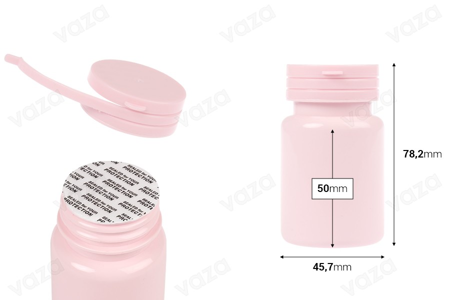 Πλαστικό PET ροζ βαζάκι 80 ml με κουμπωτό καπάκι ασφαλείας και παρέμβυσμα για χάπια και κάψουλες Πλαστικό PET ροζ βαζάκι 80 ml με κουμπωτό καπάκι ασφαλείας και παρέμβυσμα για χάπια και κάψουλες-εικόνα_διαστάσεις