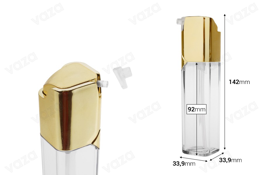 Διάφανο δίχωρο μπουκαλάκι 60 ml με χρυσή αντλία-εικόνα_διαστάσεις