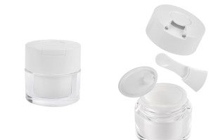 Pot en acrylique de 15 ml avec couvercle blanc, spatule et joint en plastique-εικόνα_προϊοντική
