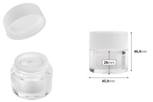 Pot en acrylique de 15 ml avec couvercle blanc, spatule et joint en plastique-εικόνα_διαστάσεις