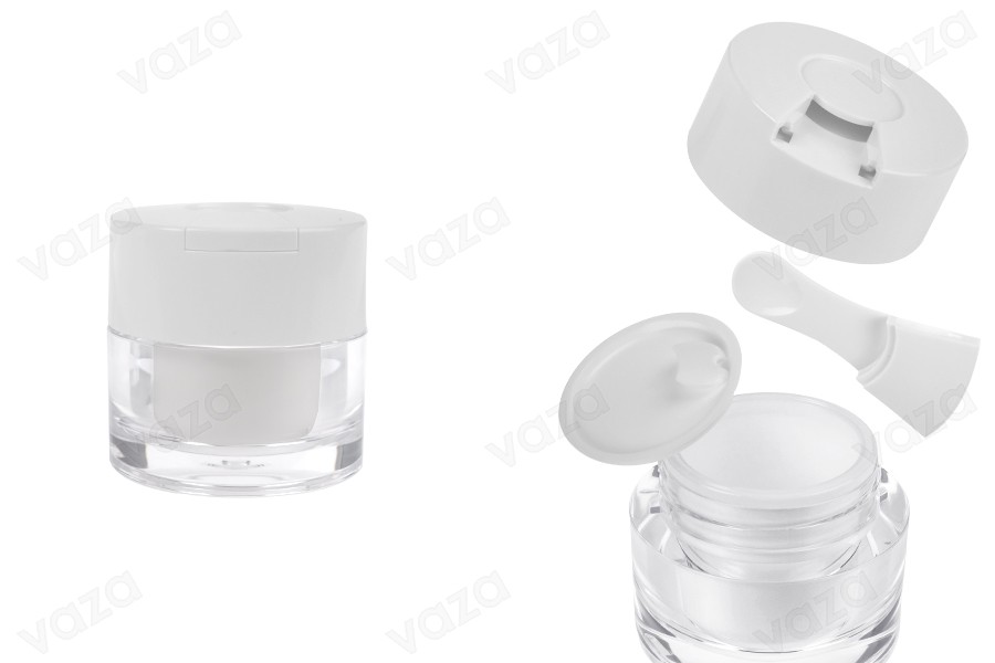 Ακρυλικό βάζο 30 ml με λευκό καπάκι, σπάτουλα και πλαστικό παρέμβυσμα-εικόνα_προϊοντική