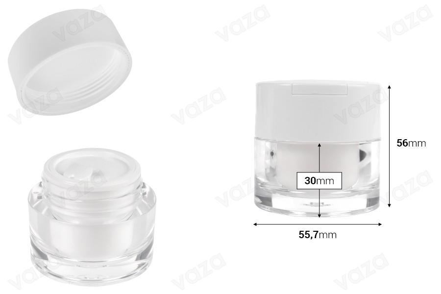 Ακρυλικό βάζο 30 ml με λευκό καπάκι, σπάτουλα και πλαστικό παρέμβυσμα-εικόνα_διαστάσεις