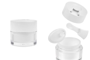 Pot en acrylique de 50 ml avec couvercle blanc, spatule et joint en plastique-photo_produit