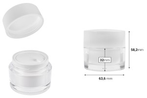 Pot en acrylique de 50 ml avec couvercle blanc, spatule et joint en plastique-photo_dimensions