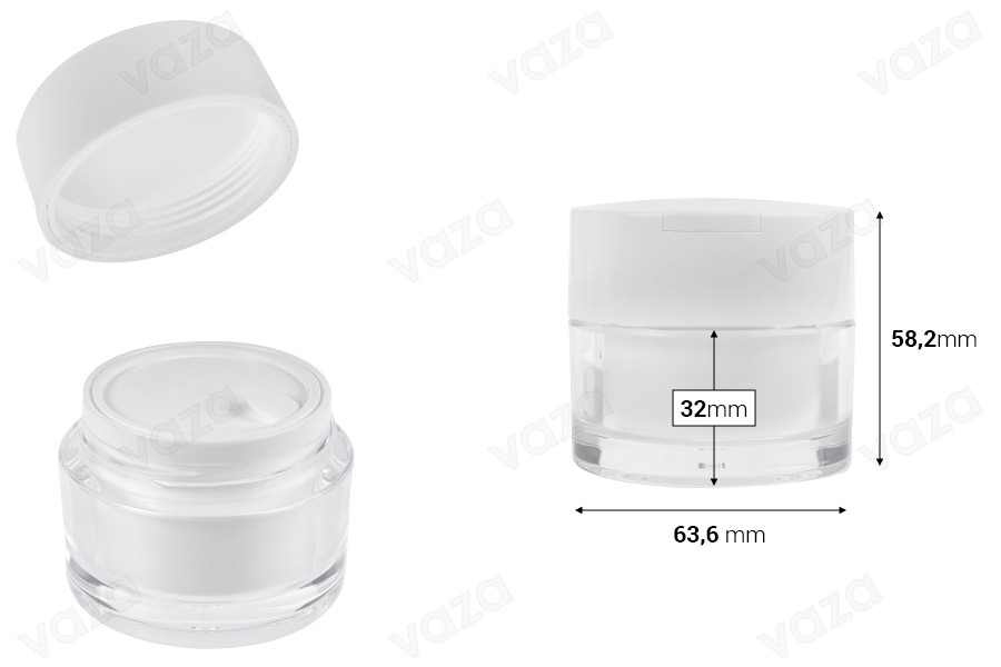 50 ml Acrylglas mit weißem Deckel, Spatel und Kunststoffdichtung 50 ml Acrylglas mit weißem Deckel, Spatel und Kunststoffdichtung-bildabmessungen
