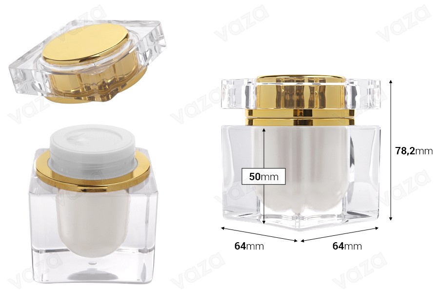 Luxury acrylic jar 50 ml with gold cap and plastic gasket Luxury acrylic jar 50 ml with gold cap and plastic gasket-image_dimensions