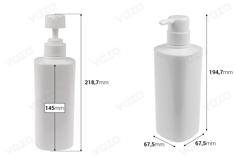 Flacone in PET da 500 ml di colore bianco con pompa (PP32)-dimensioni_immagine