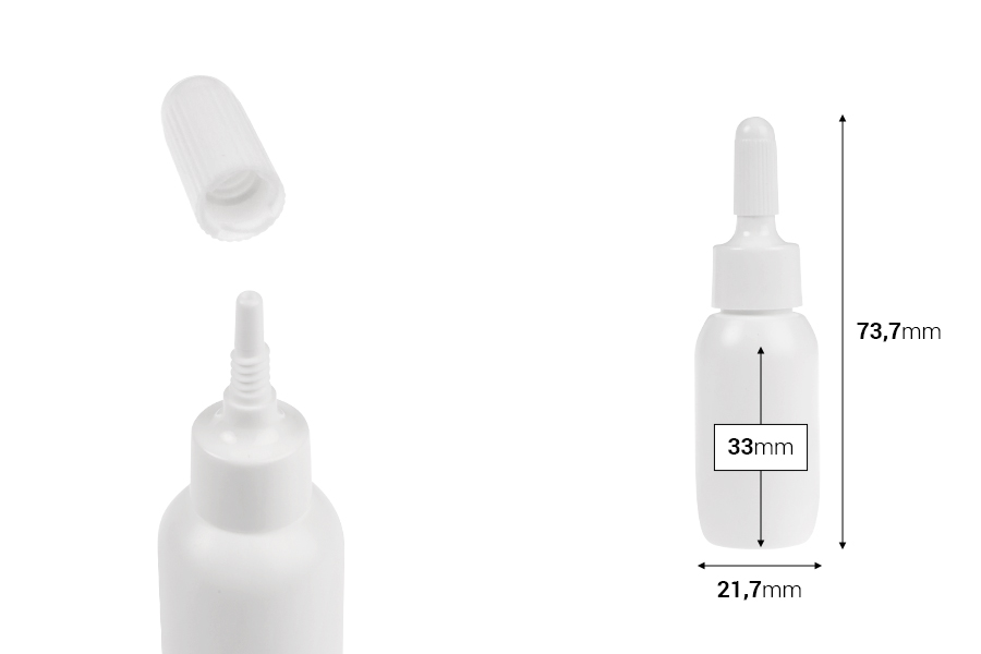 Weiße Plastikflasche 10 ml mit "Nase" und Schraubverschluss - 50 Stück Weiße Plastikflasche 10 ml mit "Nase" und Schraubverschluss - 50 Stück-bildabmessungen
