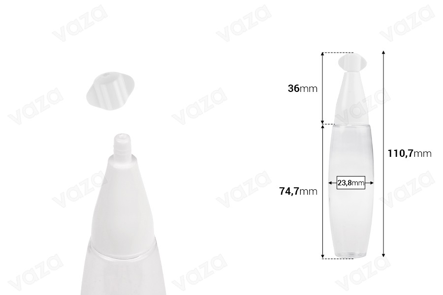 Πλαστικό διάφανο μπουκάλι 20 ml με "μύτη" και καπάκι βιδωτό - 50 τμχ-εικόνα_διαστάσεις