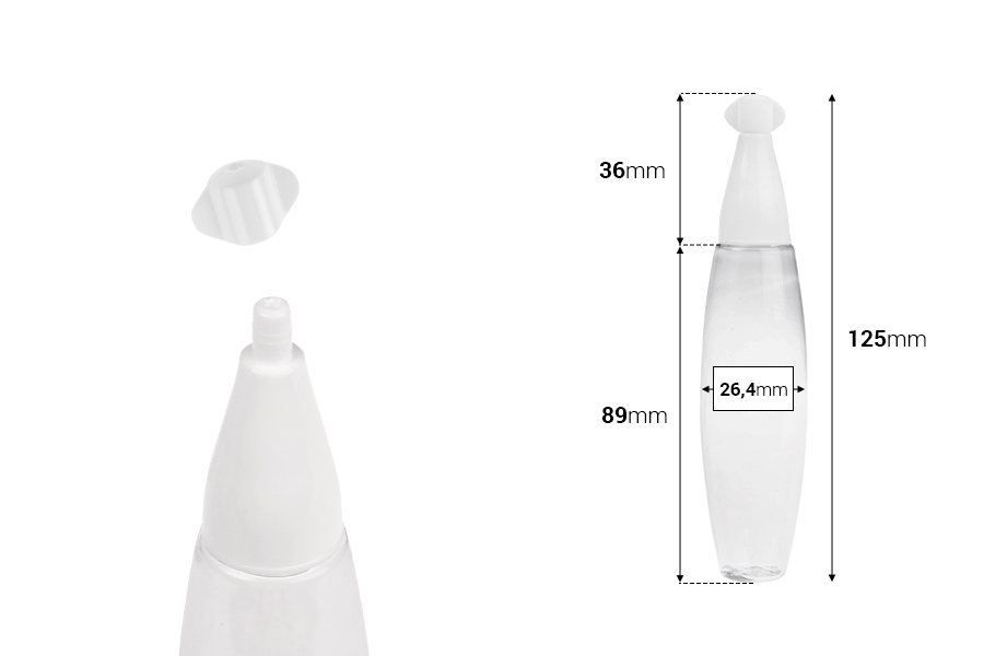 Πλαστικό διάφανο μπουκάλι 30 ml με "μύτη" και καπάκι βιδωτό - 50 τμχ-εικόνα_διαστάσεις