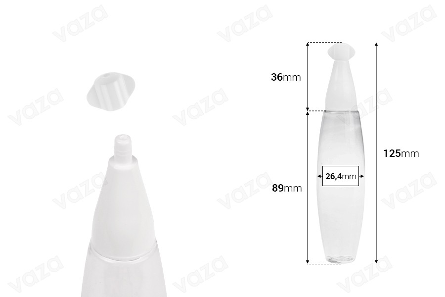 Shishe plastike transparente 5 ml me grykë pikatore (“hundë”) dhe kapak me vidhosje – 50 copë.-imazh_dimensione