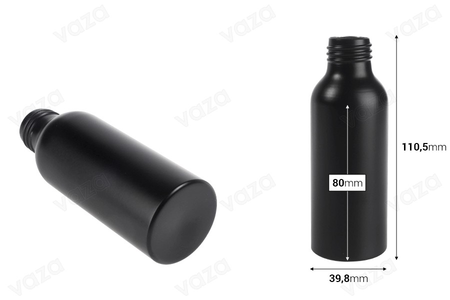 Aluminiumflasche 100 ml PP24 in den Farben Gold und Schwarz-εικόνα_διαστάσεις